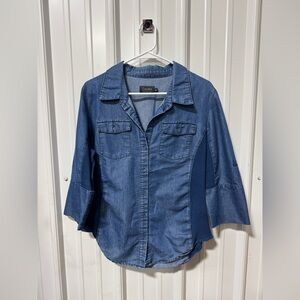 Cavalini Chambray Denim 3/4 Sleeve Top Size XL